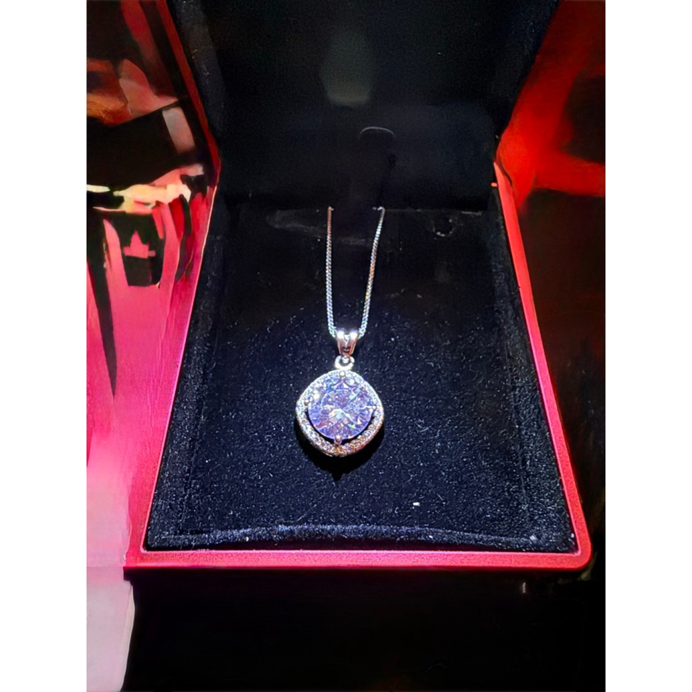 5 Carat Stone Pendant Necklace 18K White Gold Plated Silver Necklace - Picture 5 of 7